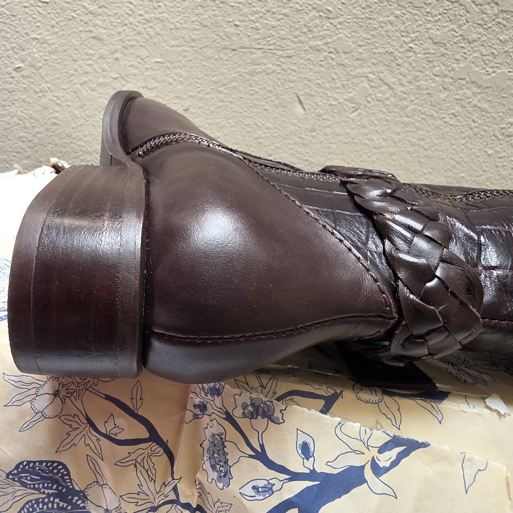 Croco-Embossed Over-the-Knee Riding Boot - Dark Brown - Picture 12 of 15